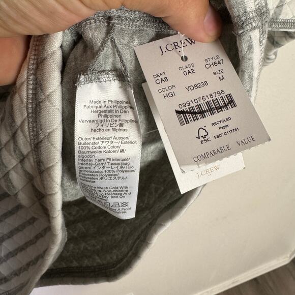 J.Crew Reversible Quilted Pullover Sweater WMNS M Heather Graphite Ivory Stripe - Picture 7 of 8